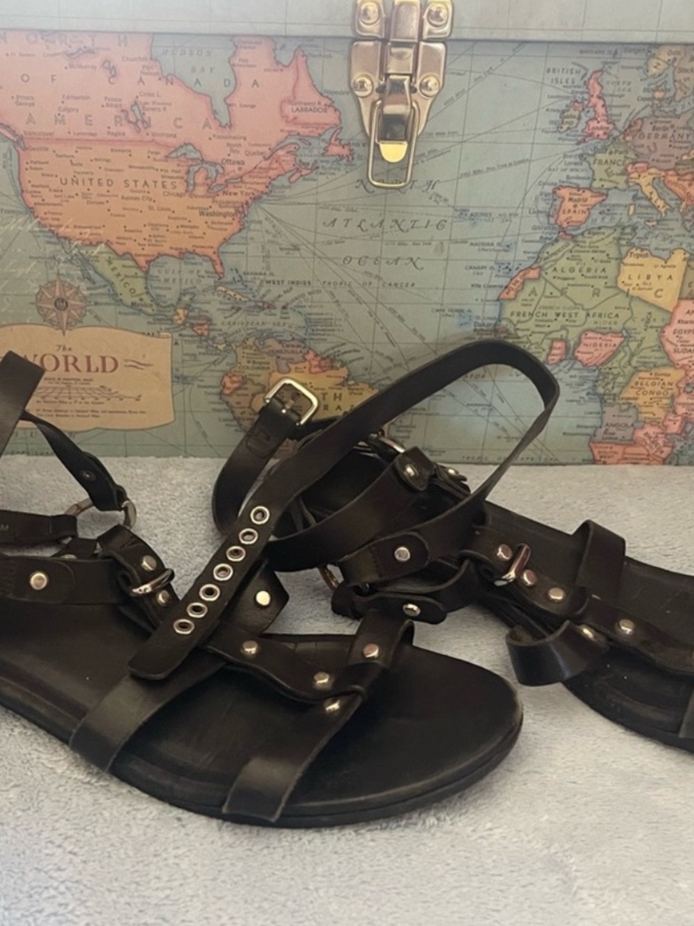 Black Strappy Studded Flat Sandals